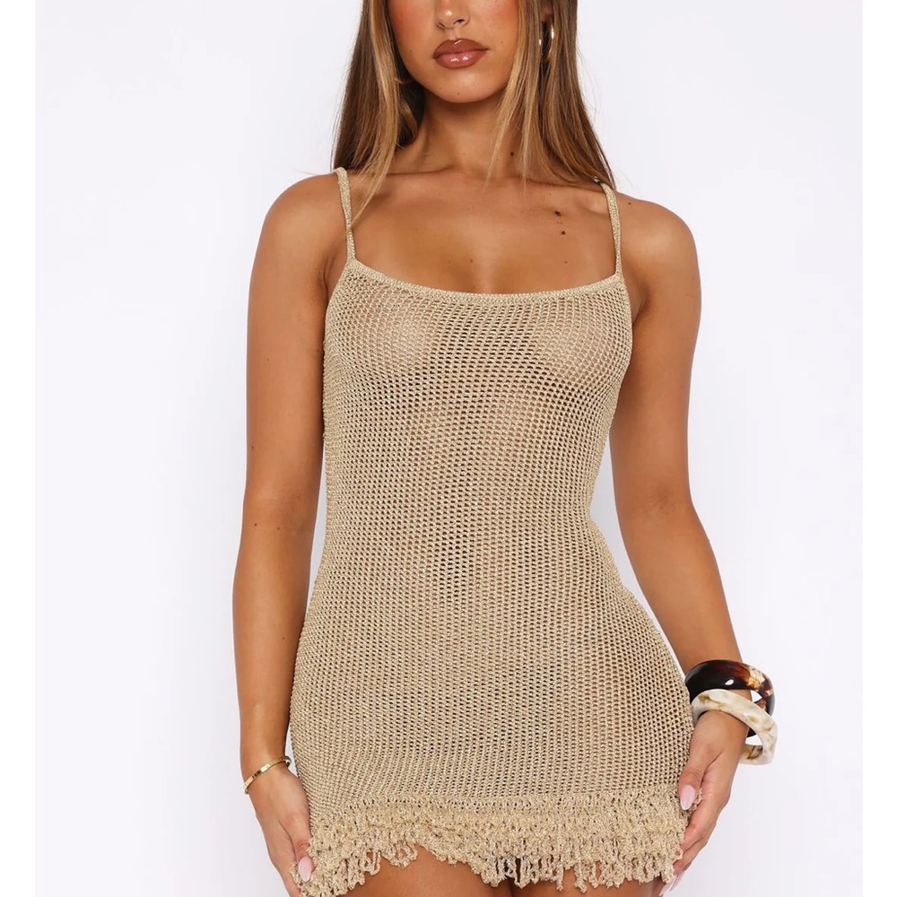White Fox Keeping Me Awake Knit Mini Dress Gold